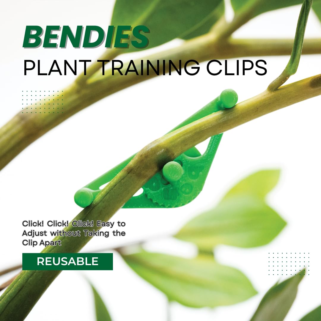 Bendies LST Plant Training Clips 50 Pack Green - v2.0 Adjustable Low Stress Green Support Clips for Stem Bending, Grow Tent, Plant Ties & Gardening Accessories