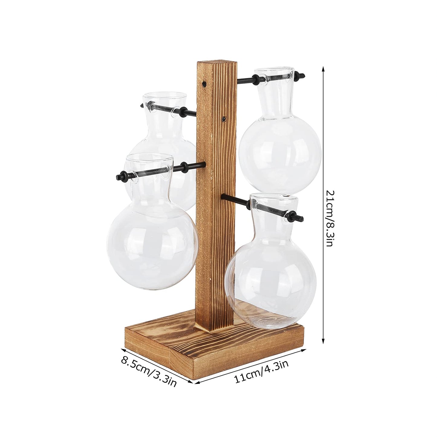 Glass Planter Bulb Vase, Innovative Hydroponic Vase Desktop Plant Terrarium Kit with Wooden Stand Transparent Desktop Flower Vase for Home