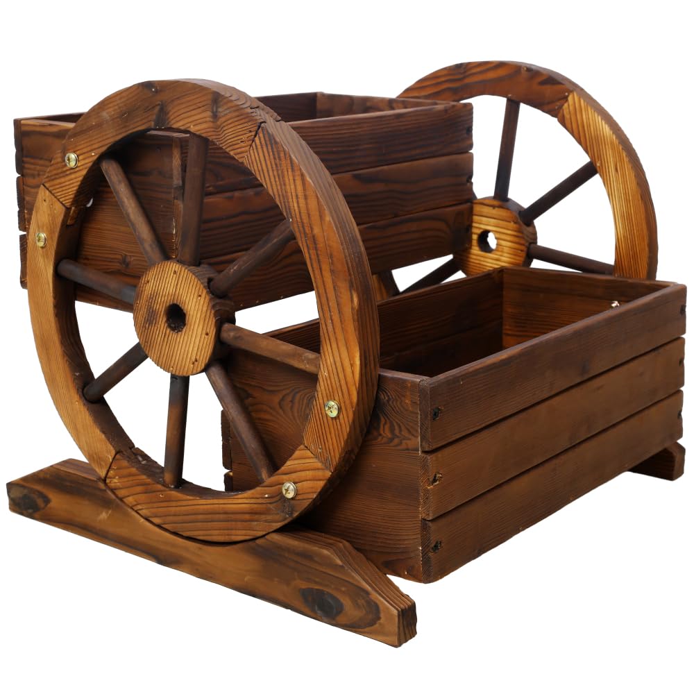 EASTALOLO Wooden Wagon Planter Box, Premium 2-Tier Garden Planter with Wheels, Decorative Planter for Flowers, Herbs & Vegetables, Ideal for Indoor & Outdoor Patio, Garden, Balcony Décor