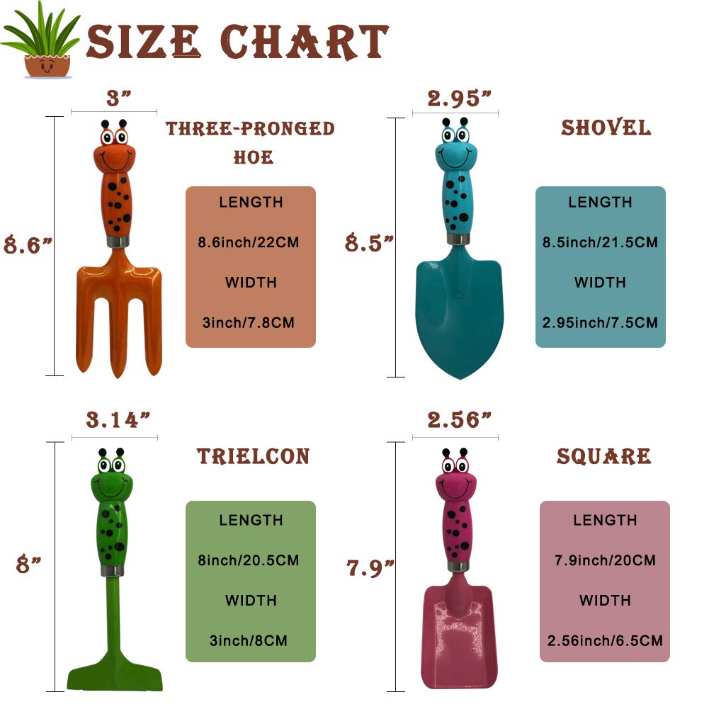 TAOYIO Kids Gardening Tools Gloves Set: 4 Cute Shovel Spade for Kid Garden Work with 1 Toddler Gloves for Teen Boy Girls