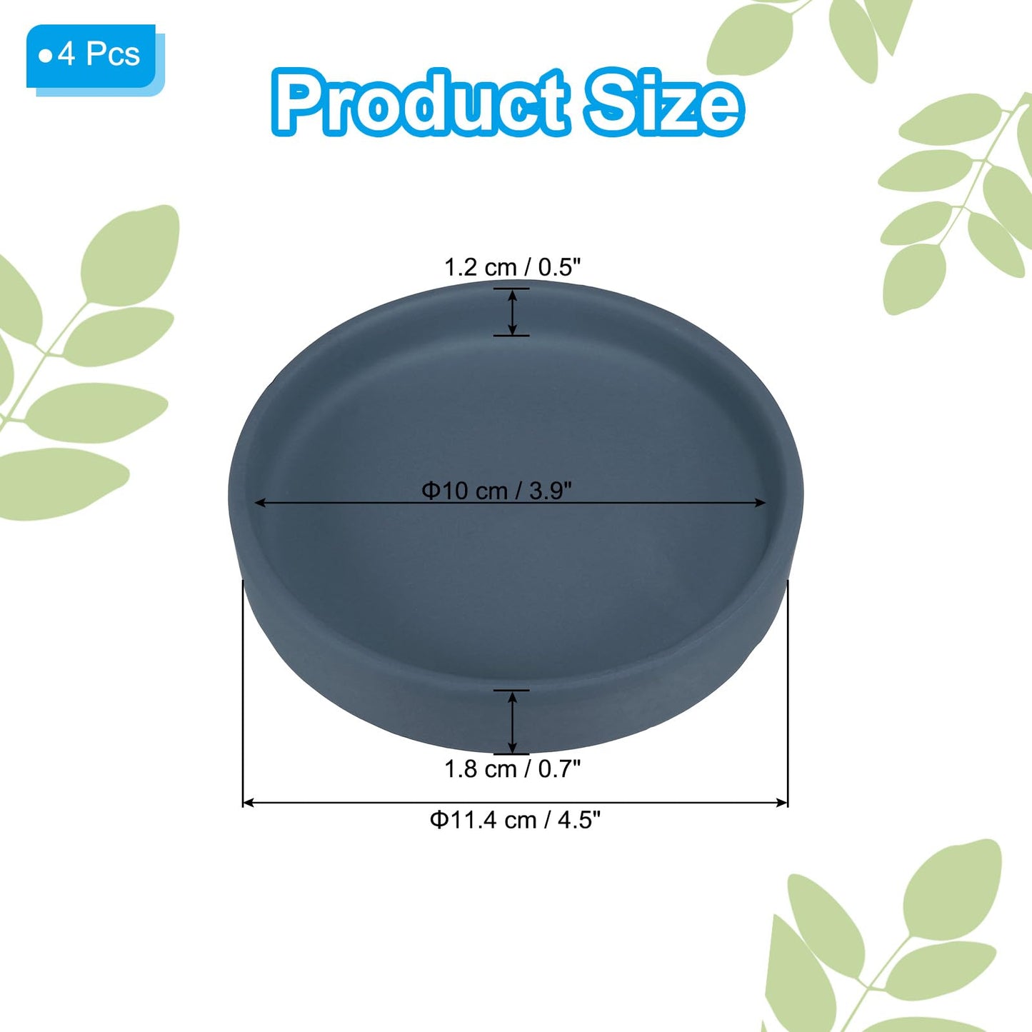 PATIKIL 4.5 Inch Round Ceramic Plant Saucer, 4 Pack Plant Saucer Tray Flower Planter Drip Tray for Indoors Outdoors Patio Balcony, Dark Blue
