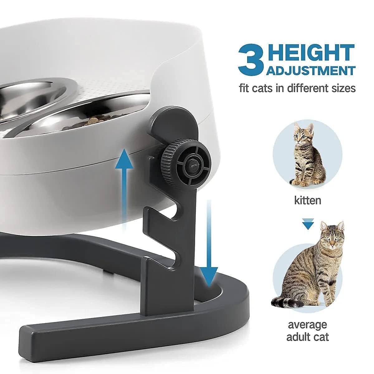 All for Paws Height Adjustable Cat Elevated Bowls Stainless Steel Dog Food Water Bowls, Height Adjustable Cat Feeder Mess Proof Pet Feeding Bowls for Small to Large Size Cats