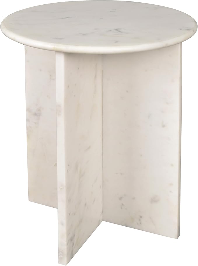 JONATHAN Y Javier Solid White Marble End Table, 17.75" Round Modern Accent Side