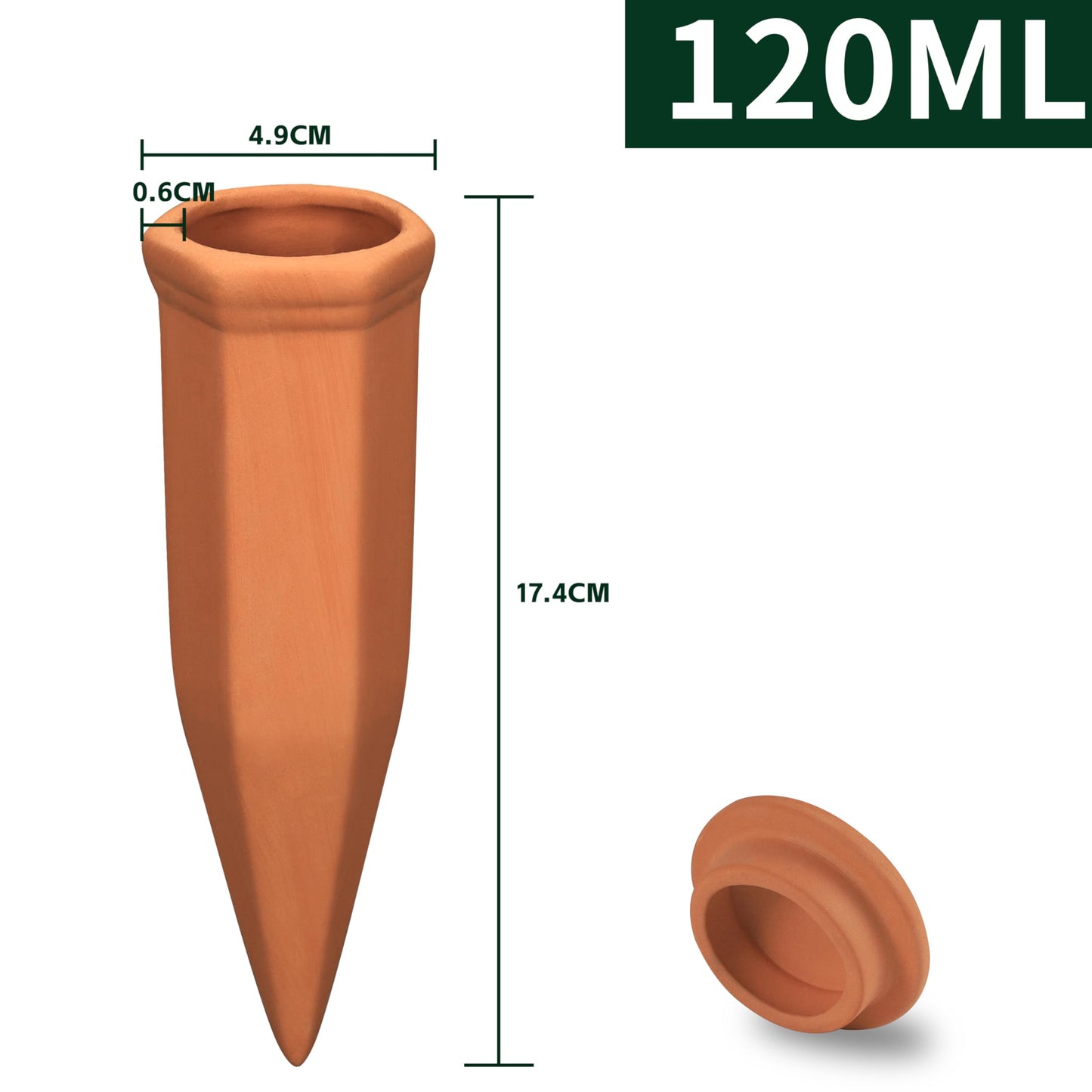 Soilagua Large Terracotta Watering Spikes with Lids, Automatic Plant Waterer Outdoor | Indoor, Vacation Friendly Clay Plant Watering Devices System, Slow Release Self Watering Planter Insert, 6 Pack
