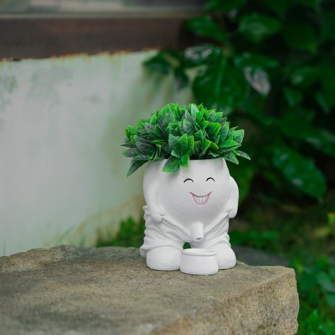 Smily Face Planter Pots, Cute Resin Flower Head Succulent Planters for Indoor Outdoor Plants with Drainage Hole, Novelty Cute Cactus Face Pots Funny Office Desk Plant Pots Gift
