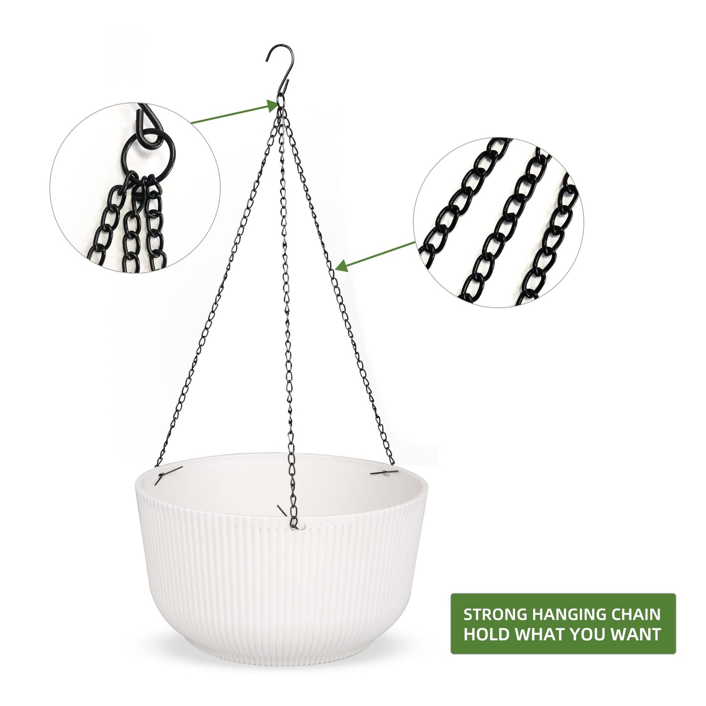 Dexceder 8.75 Inch Self Watering Hanging Planters Indoor Outdoor, Thickened Hanging Basket Flower Plant Pot (2 Pack, White)