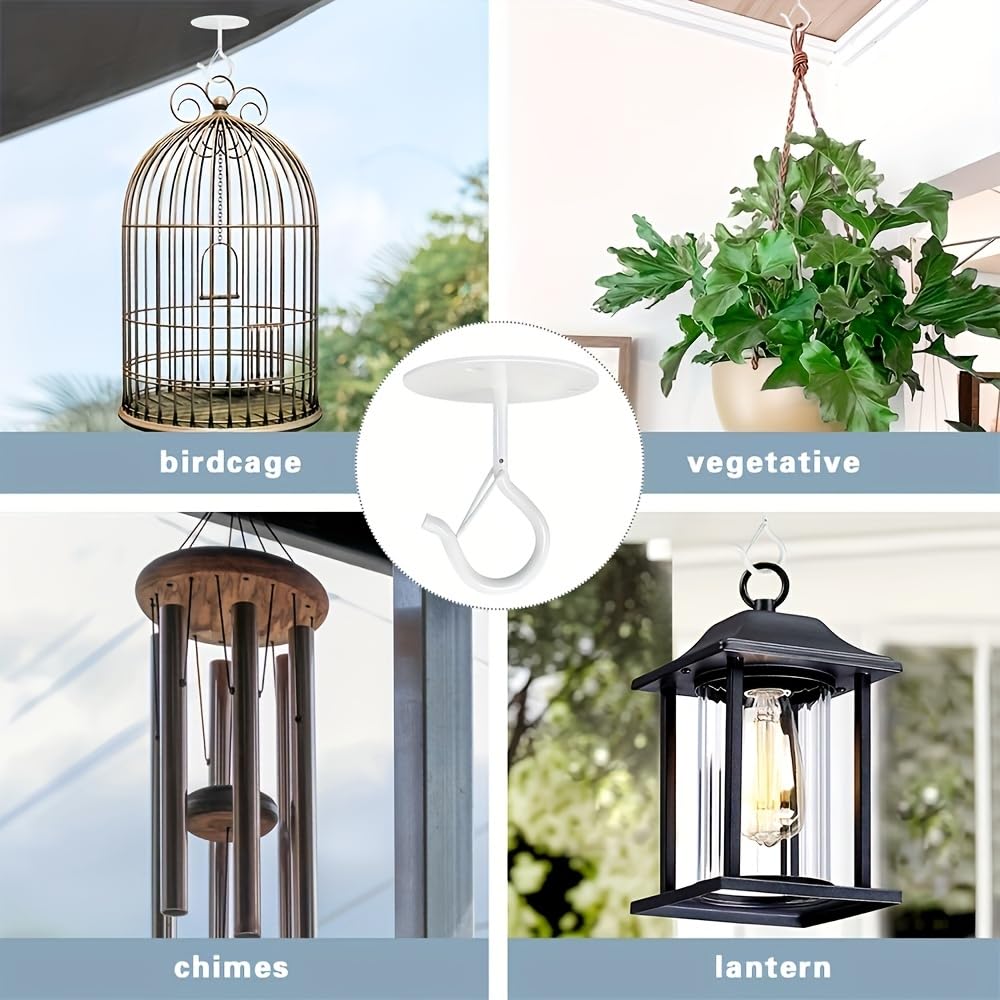 Taeekiy 2 Pcs White Ceilling Hooks for Hanging Plants Holder with Safety Buckle,Ceiling Decor Hook Heavy Duty,Metal Plant Hanger Indoor&Outdoor.Hooks for Hanging Plants,Wind Chime,Bird Feeders (White)