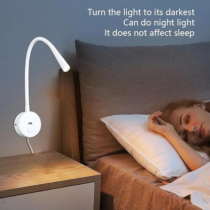 Wall Mounted Reading Lamp USB Charger Matt White LED 3W Warm White 3000K Plug for Reading (White USB Charger Dimmer 2pcs)