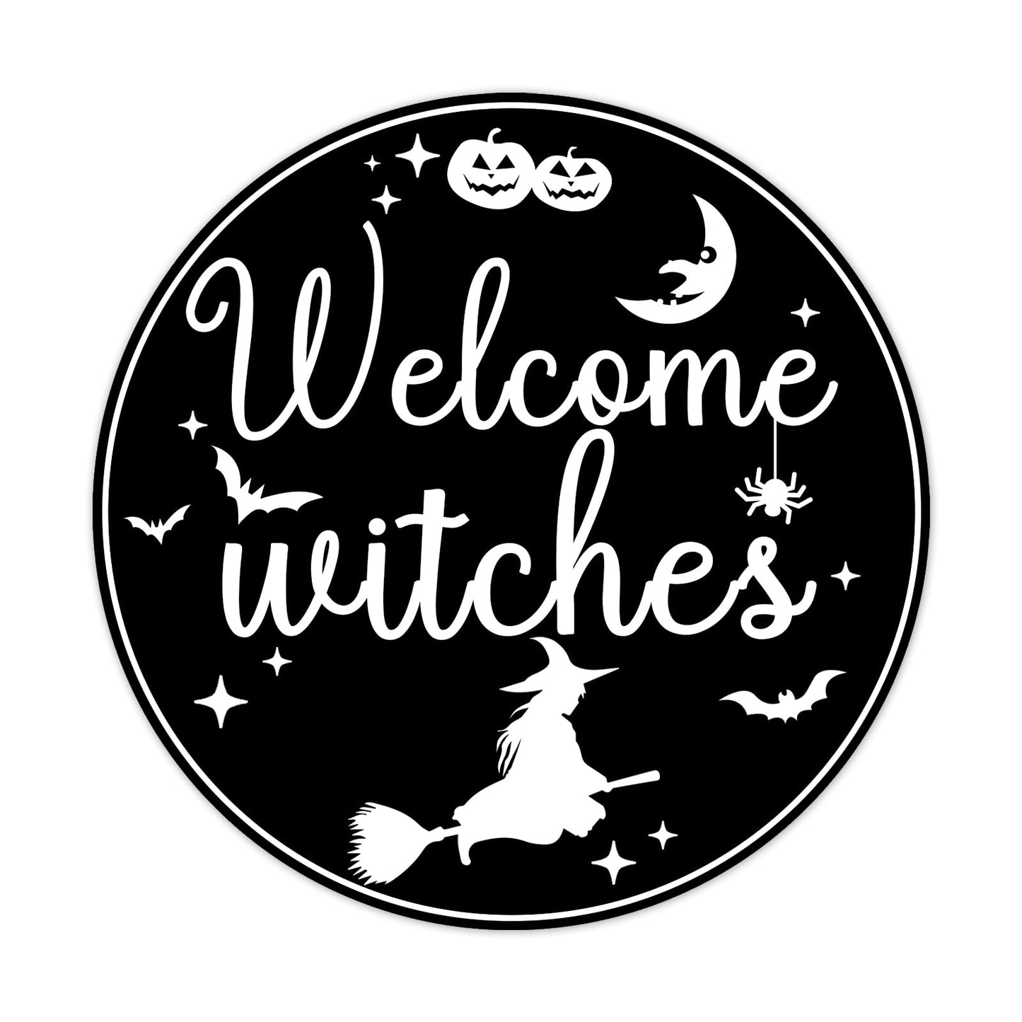 Generic Welcome Witches Round Aluminum Sign Halloween Metal Tin Signs Autumn Witch Ghost Pumpkin Wall Decor Sign For Home Kitchen Cafe 8x8 Inch