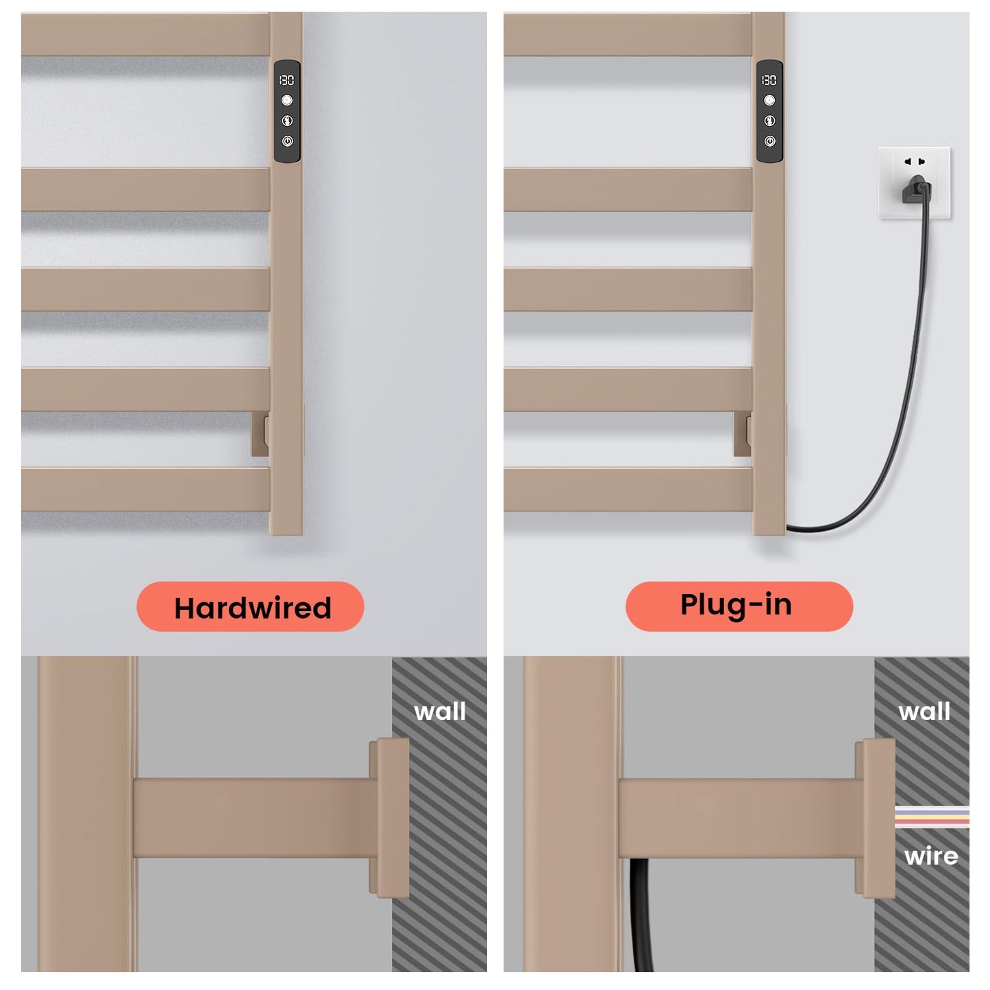 Towel Warmer,Stainless Steel Towel Warmer Rack for Bathroom -10 Bars Wall Mounted Towel Heater with Intelligent Touch Screen Timer, Hard Wired/Plug-in, Black