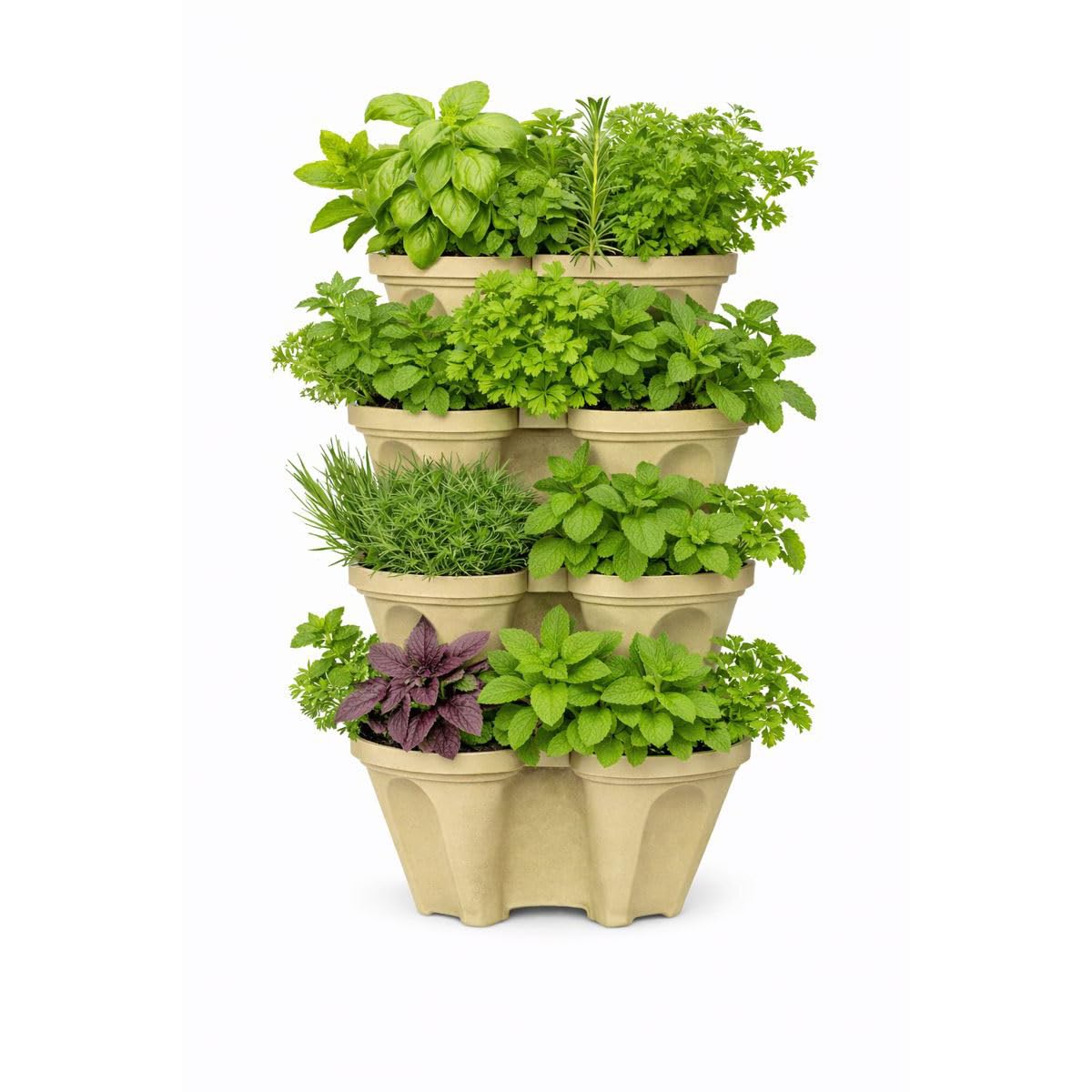 smart spring Large Vertical Planter Tower, 4 Tier Stackable Garden Planter, 28 Plant Sites, Heavy Duty Strawberry Planter, Vertical Growing System with Center Hole, Made in USA (Desert Sand)