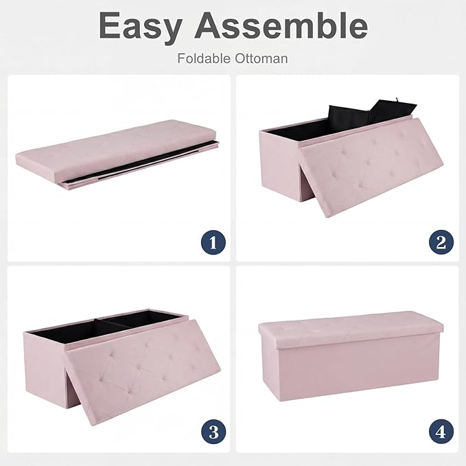 DUMOS 43in Foldable Storage Ottoman Bench, Storage Chest, Large End of Bed Foot