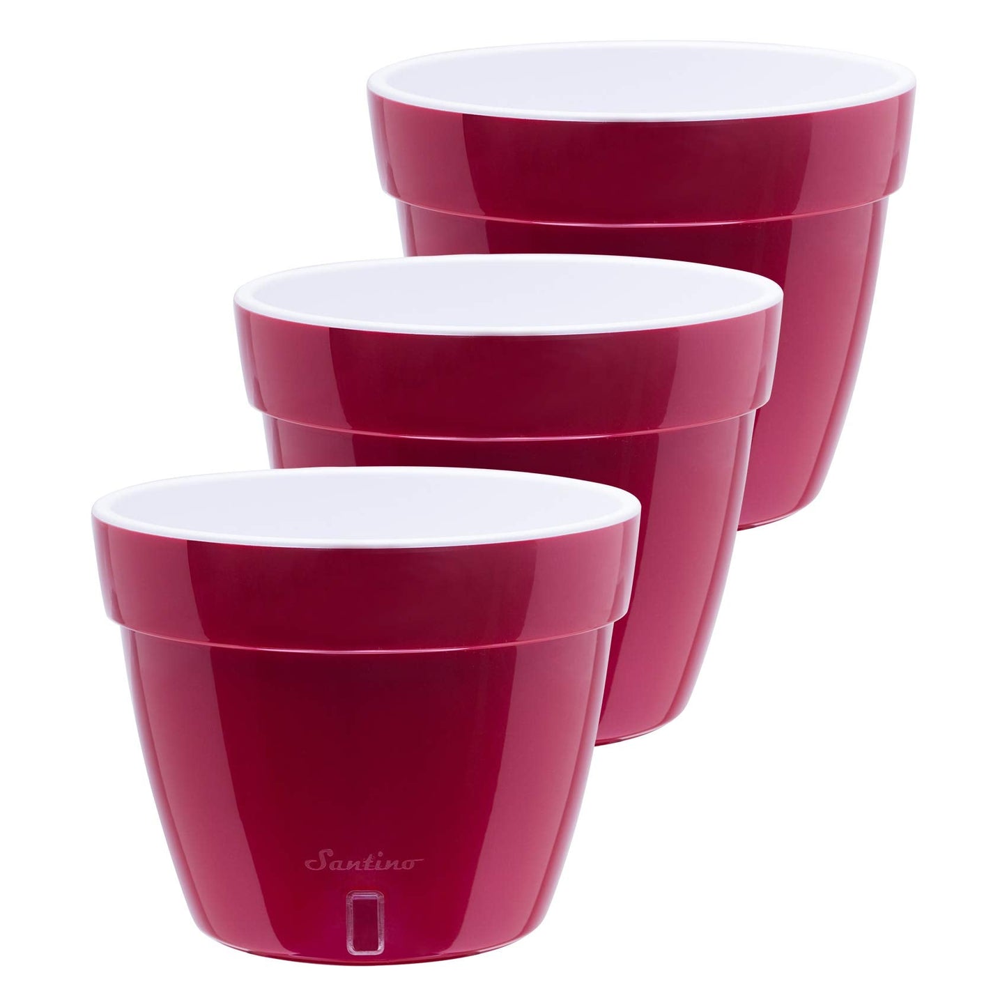 DECOPOTS - 3 Pack - Self Watering Planter - Modern Flower Pot with Water Level Indicator - 7.1" Tall - for All House Plants, Flowers, Herbs (Diameter 9.2", Red - Pearl/White)
