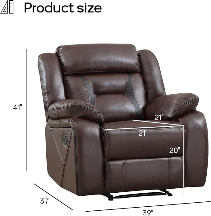 EBELLO Faux Leather Manual Recliner Chair, Modern Design Single Reclining Sofa