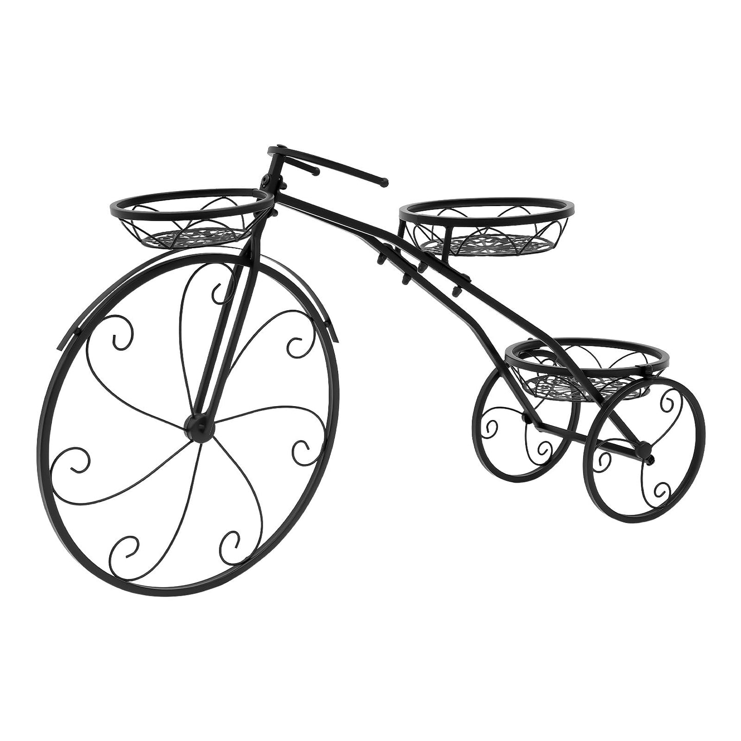 Nwkxnrt Bike Planters for Outdoor Plants 3-Tier Flower Cart Display Stand – Set Includes an Openwork Flower Basket and Casters, Suitable for Decorating Gardens, Patios, and Lawns