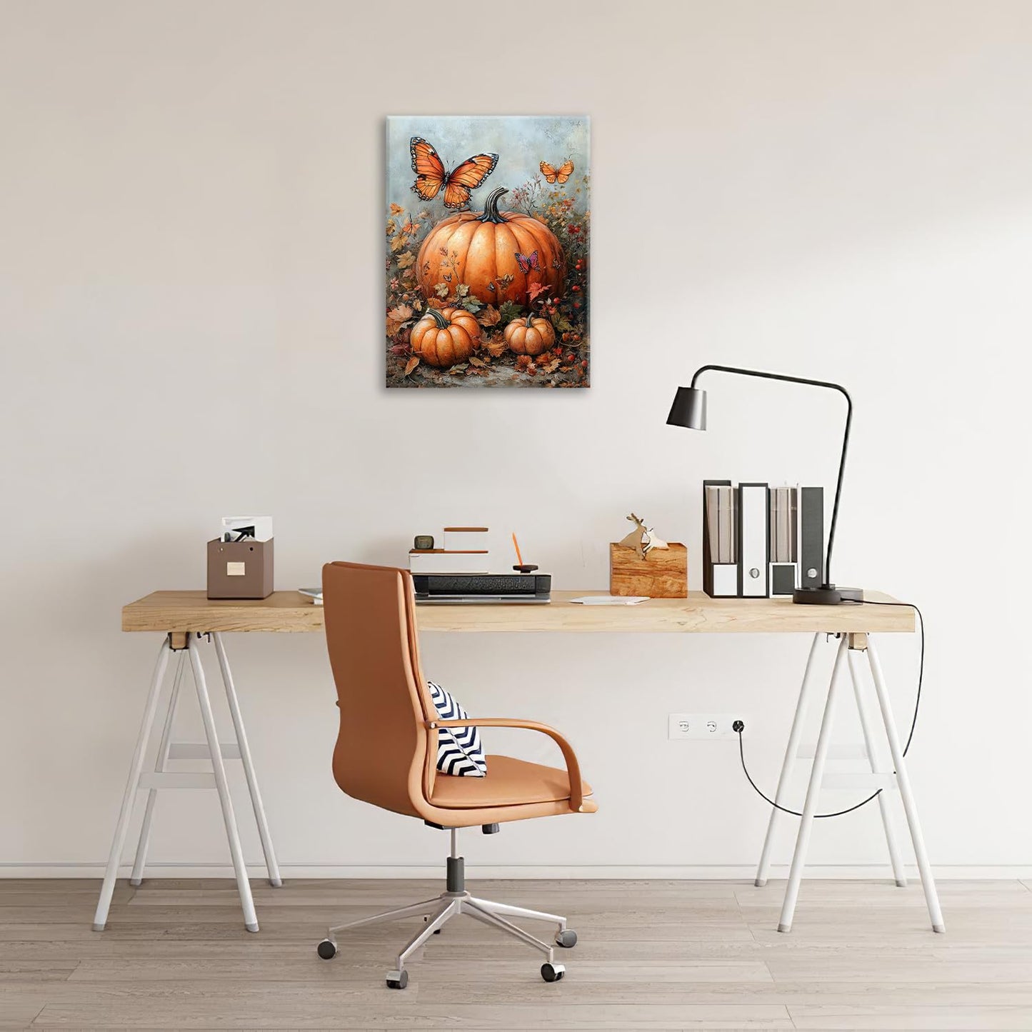 Fall Pumpkin Pictures Wall Art, Rustic Thanksgiving Bathroom Wall Decor, Farmhouse Autumn Butterfly Framed Painting Canvas Artwork for Harvest Gift Bedroom Living Room Decorations 16" L x 12" W