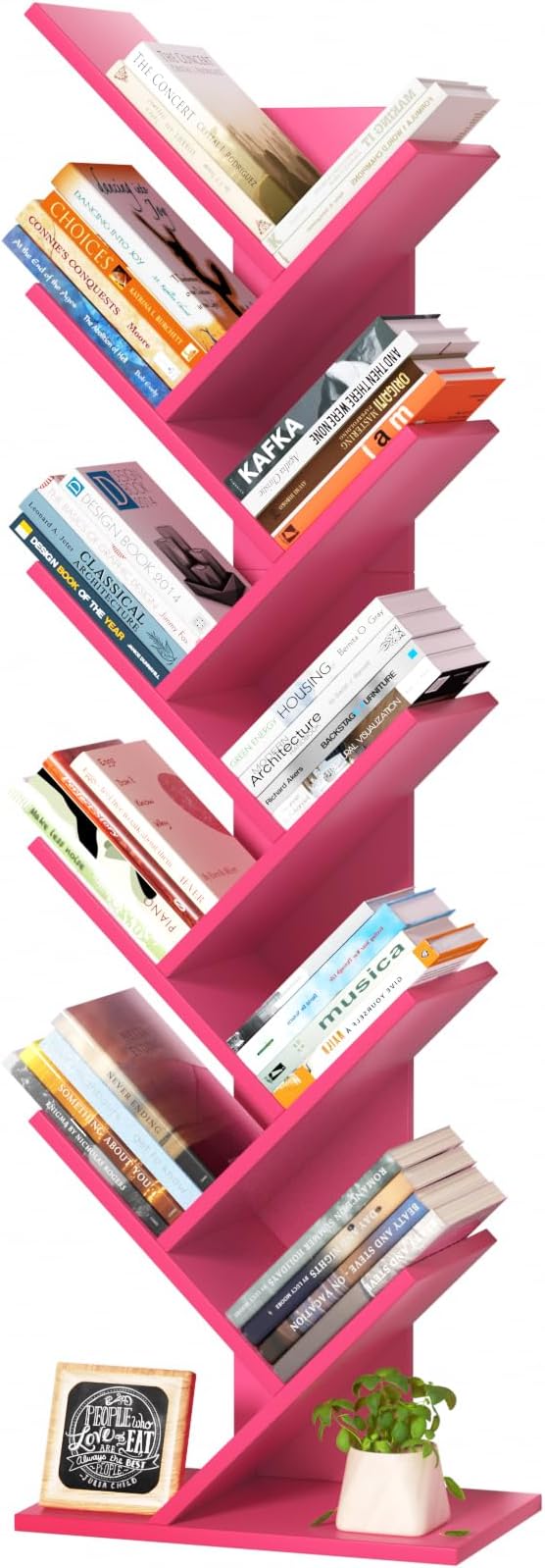 SHEEPAM 10 Tier Tree Book Shelf, Floor Standing Wood Bookshelf