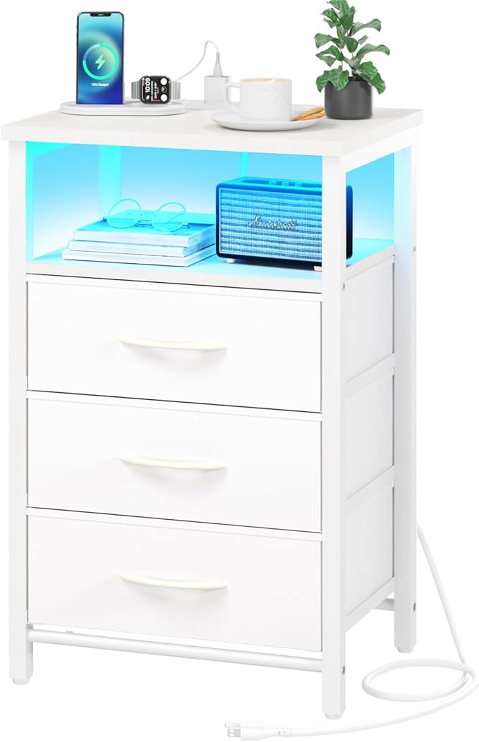 Yoobure Night Stand with Charging Station, 16 Colors LED Nightstand with USB