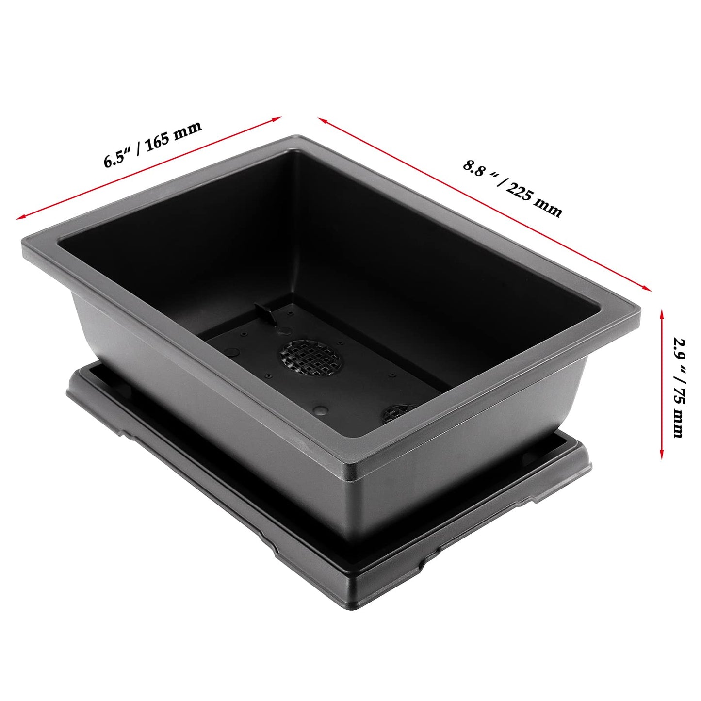 JOIKIT 10 Pack 9 Inch Plastic Bonsai Training Pots with Drainage Hole and Trays, Rectangular Bonsai Tree Pots, Plant Growing Pot for Garden, Decoration, Balcony