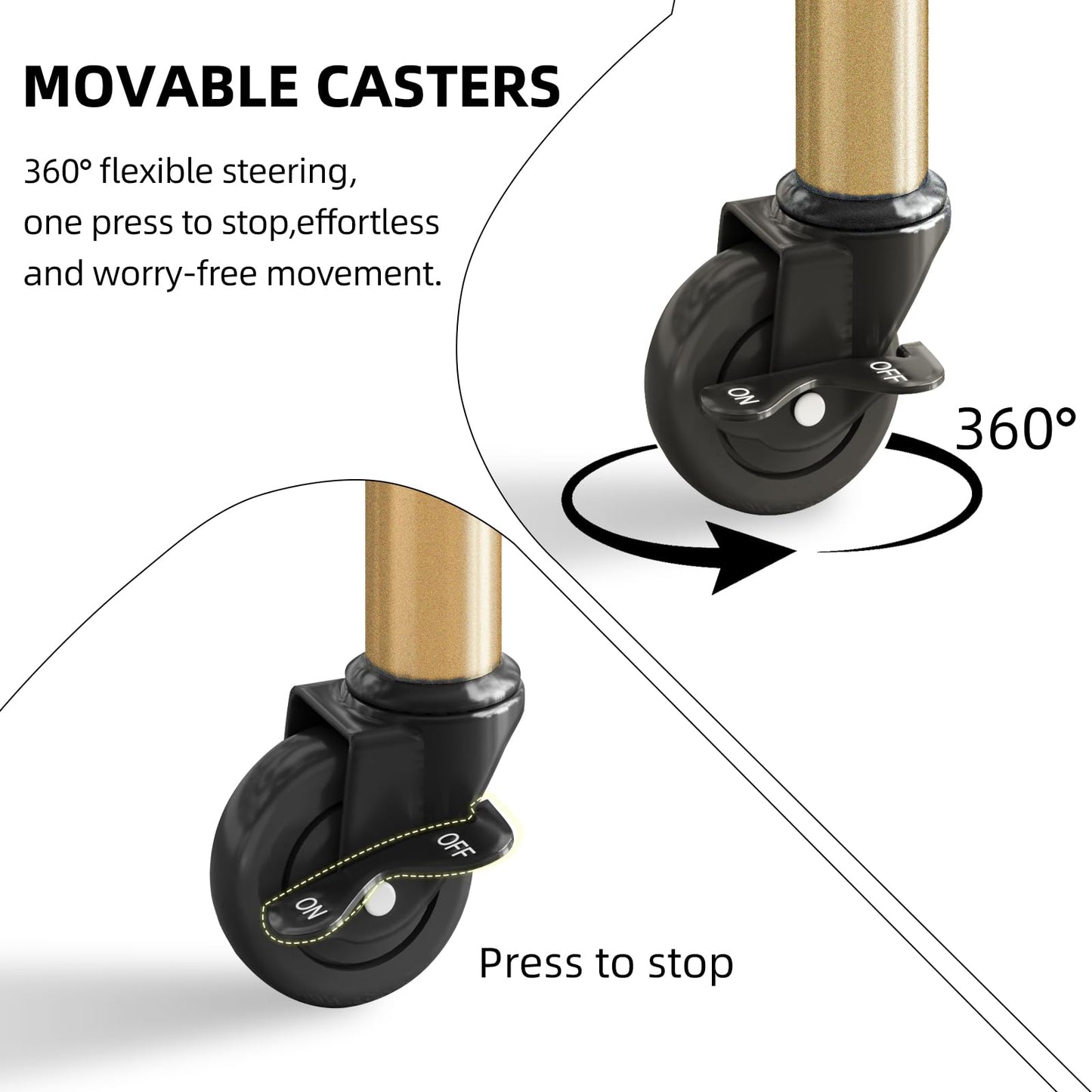 Rioneta Rolling Plant Stand with Wheels – 2 Tier Flower Pot Holder for Indoor & Outdoor, Easy Move Cart for Balcony, Patio, Garden, 165 lbs Capacity Golden