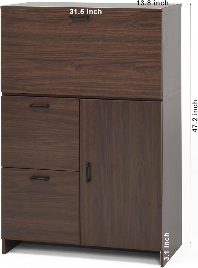 Foldable Desk Cabinet with Storage Drawers & Shelves