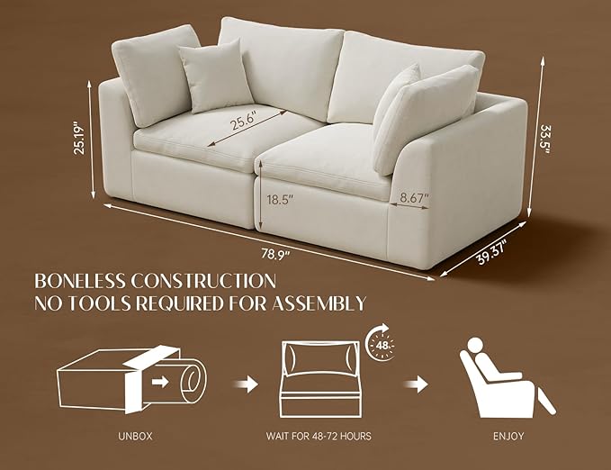 ohllob 78.9" Loveseat Sofa, Cloud Boneless Couches