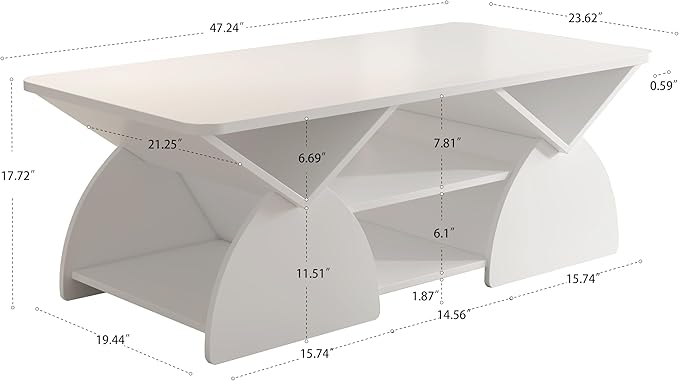 Modern White Coffee Table 47 in, Rectangular Living Room Table