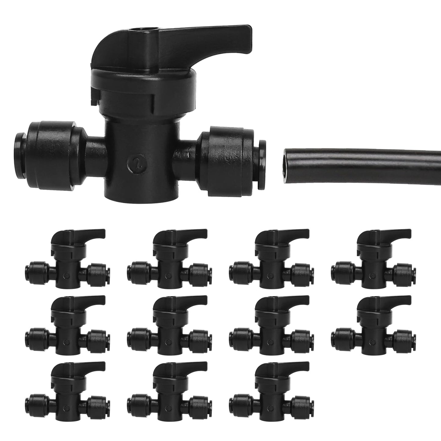 Bonviee 1/4 Inch Push-to-Connect Valves, 12 Pack – On/Off Flow Control for Drip Irrigation in Garden, Lawn, Greenhouse