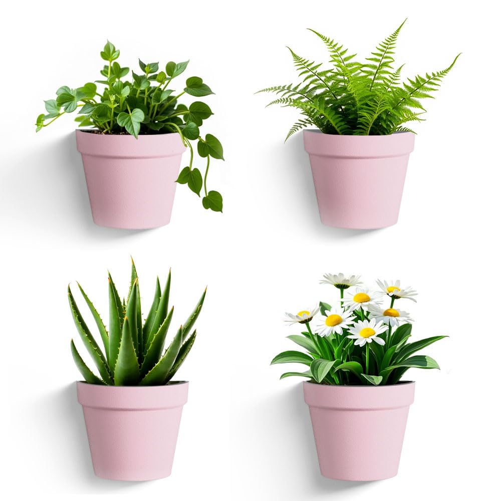 Asnext 2 Pack Plastic Wall Planter for Indoor Plants, 7.5 Inch Hanging Wall Planter Pots, Wall Mounted Succulent Planters (Pink)