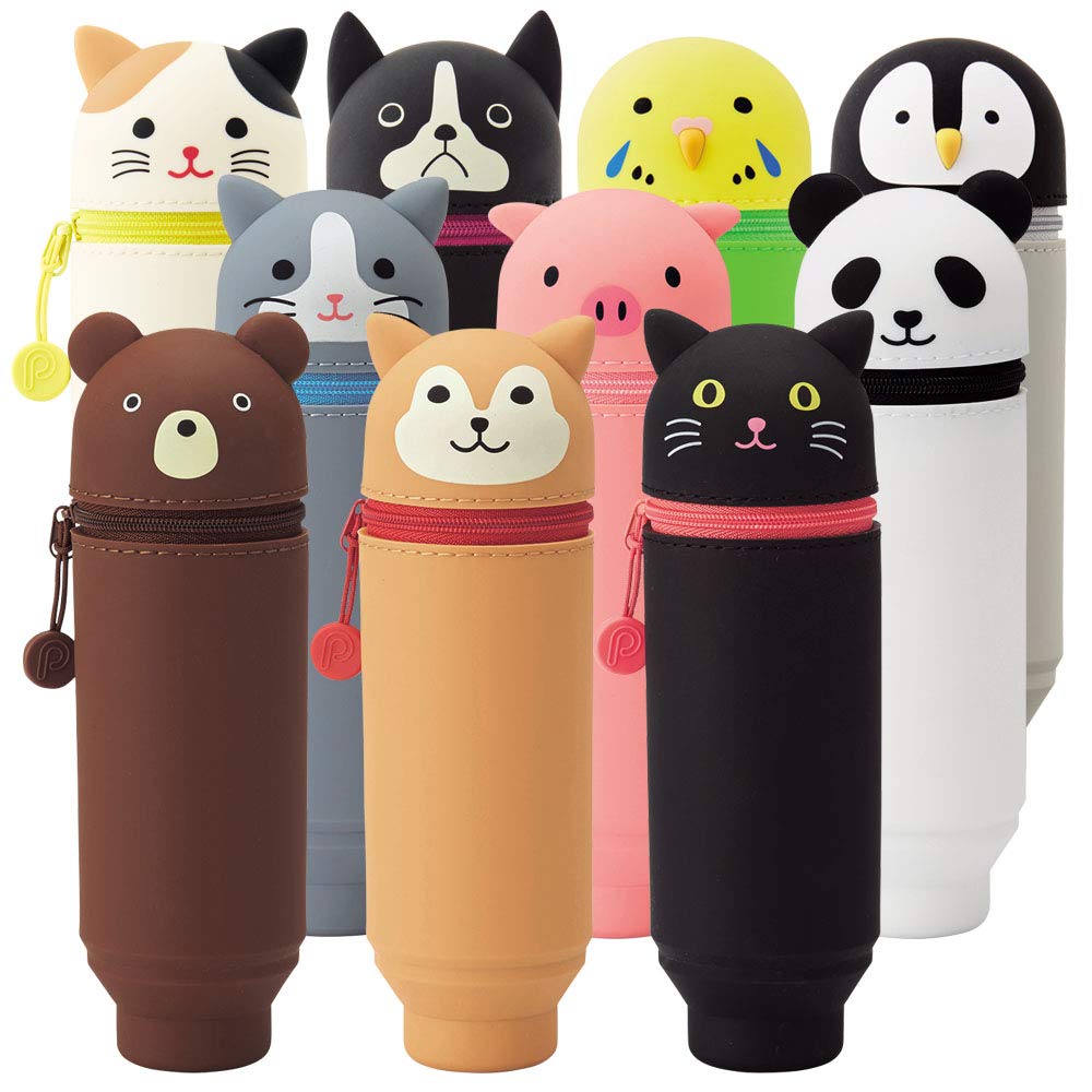 LIHIT LAB Kawaii Japanese Penguin Stand Up Pencil Case For School Office College, Cute School Supplies, Animal Pen Holder Pencil Pouch Holder Girls, Artist Pencil Case, Penguin (A7712-10)