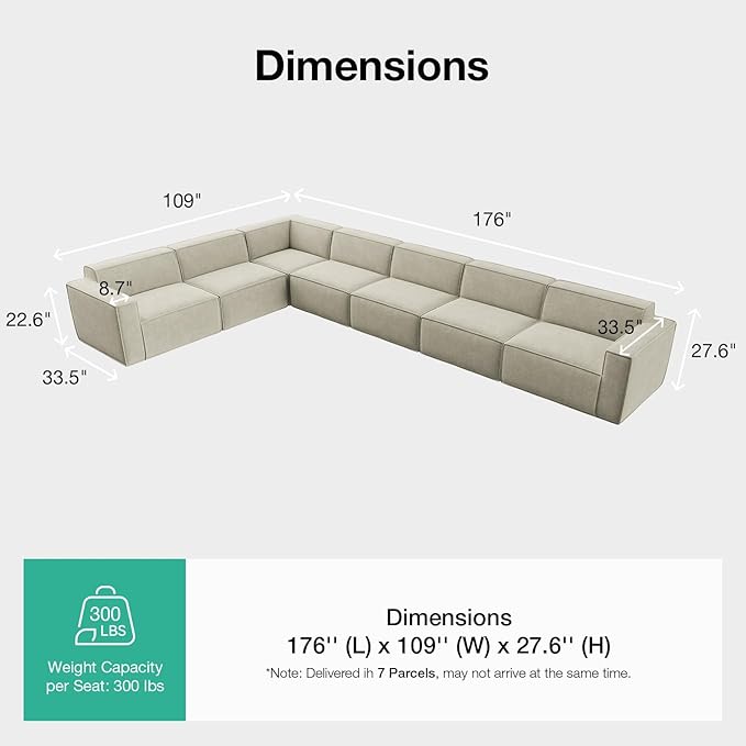 Novilla 176" Modular Sectional Sofa, No Assembly Cloud Sectional Couch