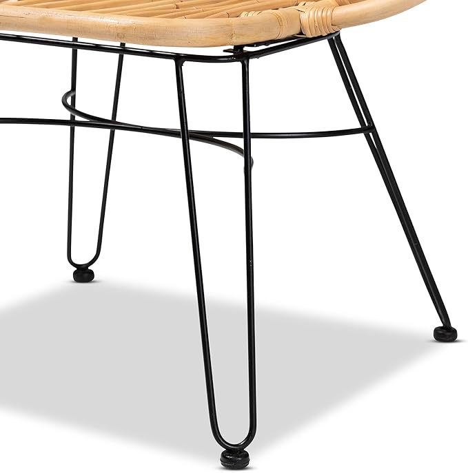 bali & pari Garan Modern Bohemian Natural Rattan and Black Metal Accent Chair