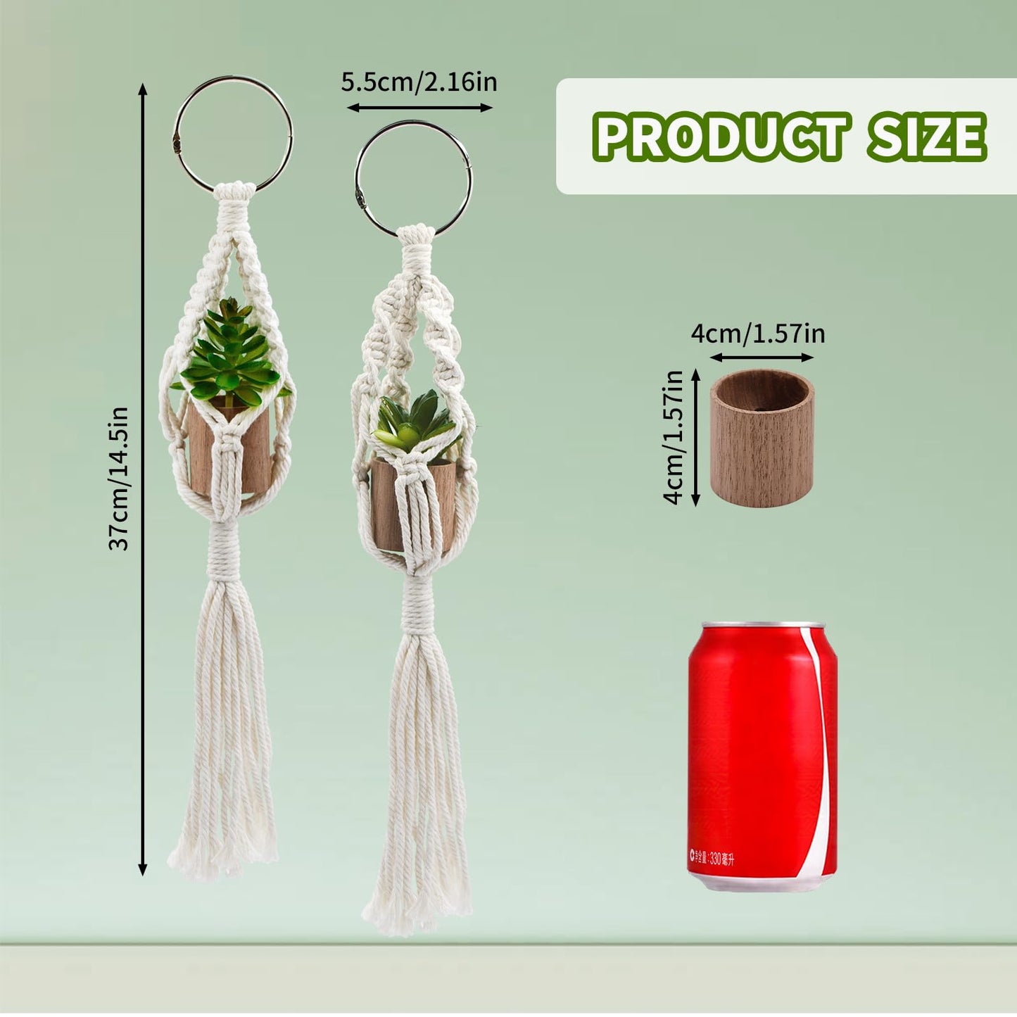 2 Packs Mini Macrame Plant Air Freshener Accessories, Wooden Oil Diffuser with Artificial Plant, Decoration for Handle, Car, Office, Bathroom, Living Room