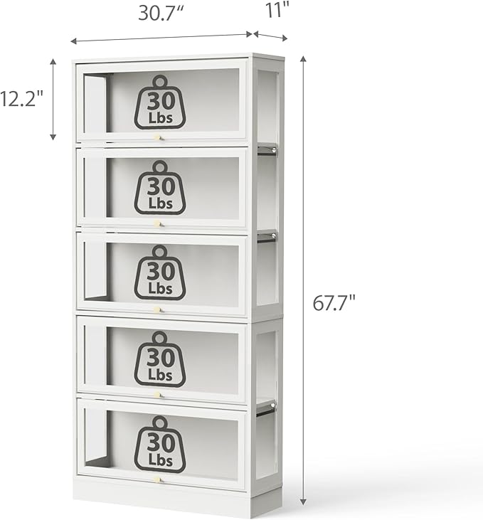 Display Cabinet with Acrylic Glass Doors, 5-Tiers Curio Cabinet with LED