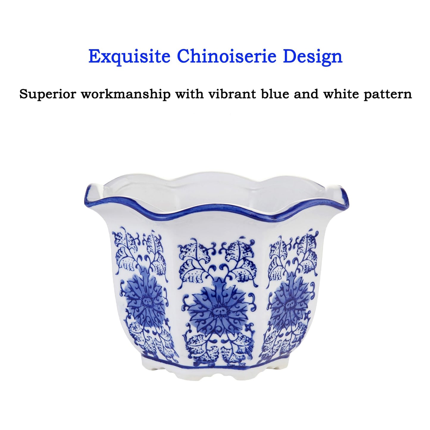 HakkaGirl Ceramic Pots for Plants, Chinoiserie Décor Ceramic Flower Pots Planters for Indoor Plants with Drainage, Blue and White, Set of 3