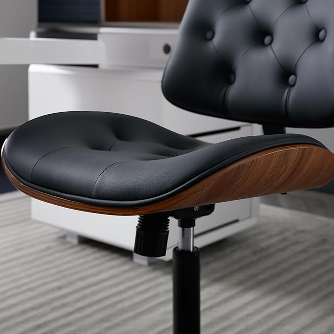 Armless Home Office Chair with Wheels, PU Leather Adjustable Height Computer