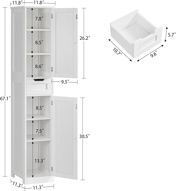 Iwell Tall Bathroom Cabinet, Slim Narrow Bathroom Storage Cabinet