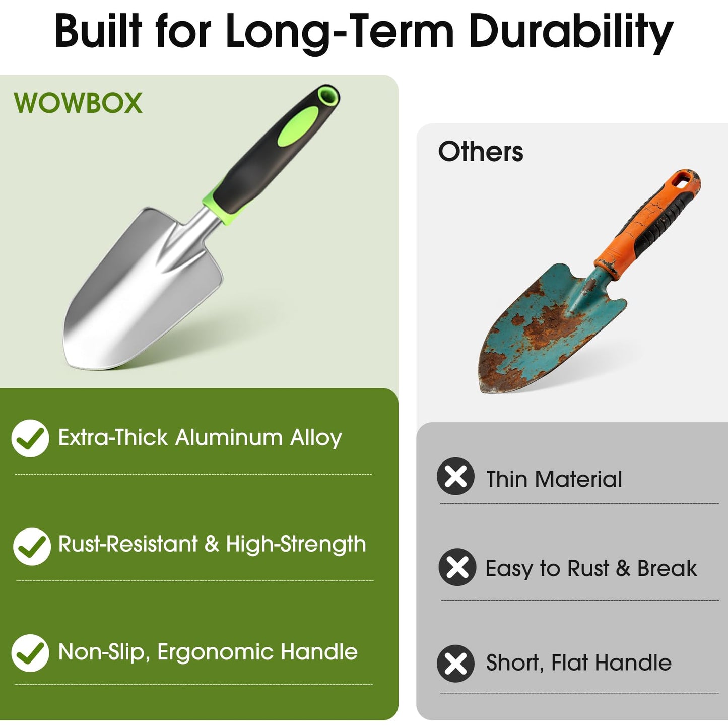 WOWBOX Garden Tools Set - 10 PCS, Heavy Duty Gardening Hand Tools Kit with Storage Tote, Rust-Resistant Gardening Supplies for Planting with Non-Slip Ergonomic Handle for Women and Men (Green)