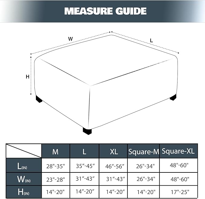 NeColorLife Square Ottoman Cover Jacquard Fabric Slipcover Thick Stretchable