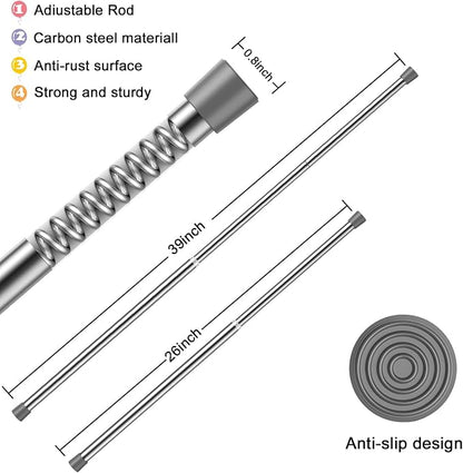 AIZESI Sliver Spring Tension Rods Adjustable 26 to 39 Tension Curtain Rod Small Tension Rod No Drilling Expandable Spring Loaded Curtain Tension Rod,Suitable for Doors and Windows 26 to 36 inch (3Pcs)