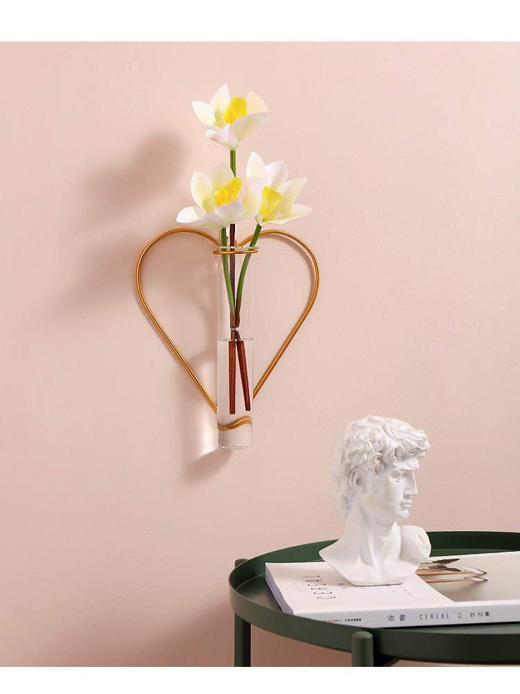 2 Pack Gold Metal Vase,Wall Flower Vase,Geometric Vase,Clear Glass Vase Hydroponic Hanging Plants,Decorative Vase for Fridge,Window,Home,Party (Gold 2)