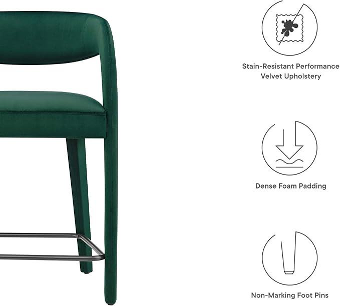 Modway EEI-6566-GRN-BLK Pinnacle Performance Velvet Counter Stool Set of Two