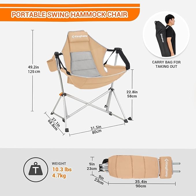 KingCamp Hammock Camping Chair, Swinging Portable Camp Chairs