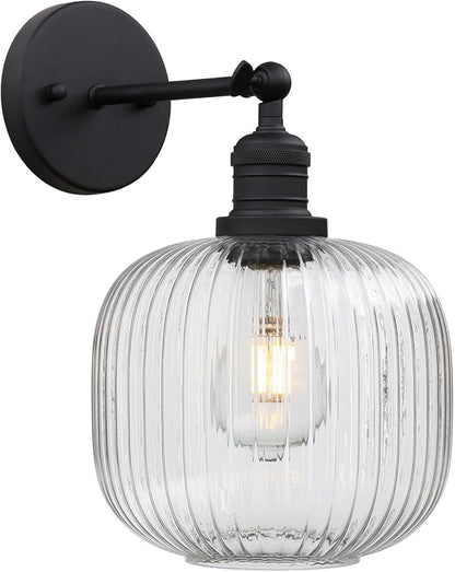 Pathson Modern Wall Sconce Lamp Clear Striped Round Glass, Hardwired Vintage Wall Vanity Light Fixture for Farmhouse Living Room Bedroom Bathroom Loft