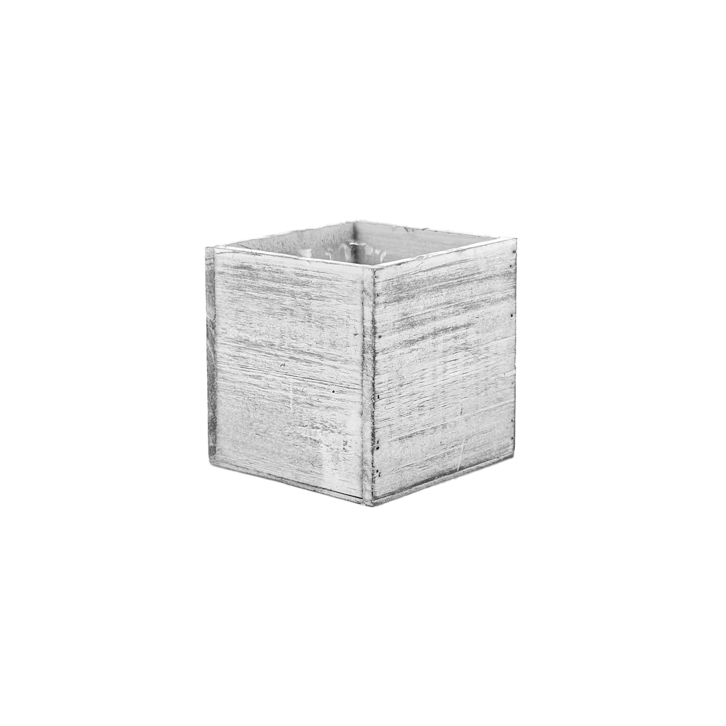 CYS EXCEL 2 PCS 5" White Cube Planter Box with Removable Plastic Liner | Multiple Choices Natural Wood Square Planter | Indoor Decorative Window Box