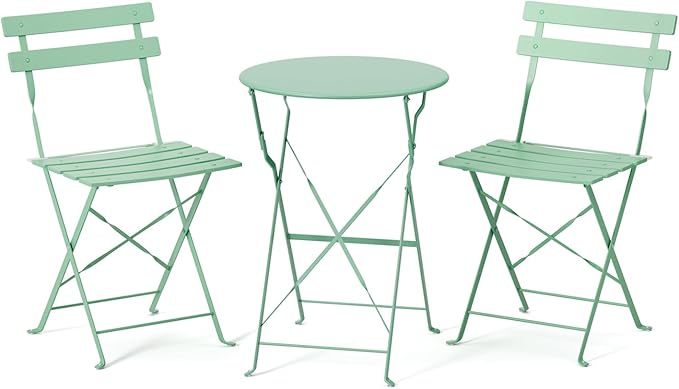 VINGLI Outdoor Folding Bistro Table and Chairs Set of 2, 3-Piece Bistro Set