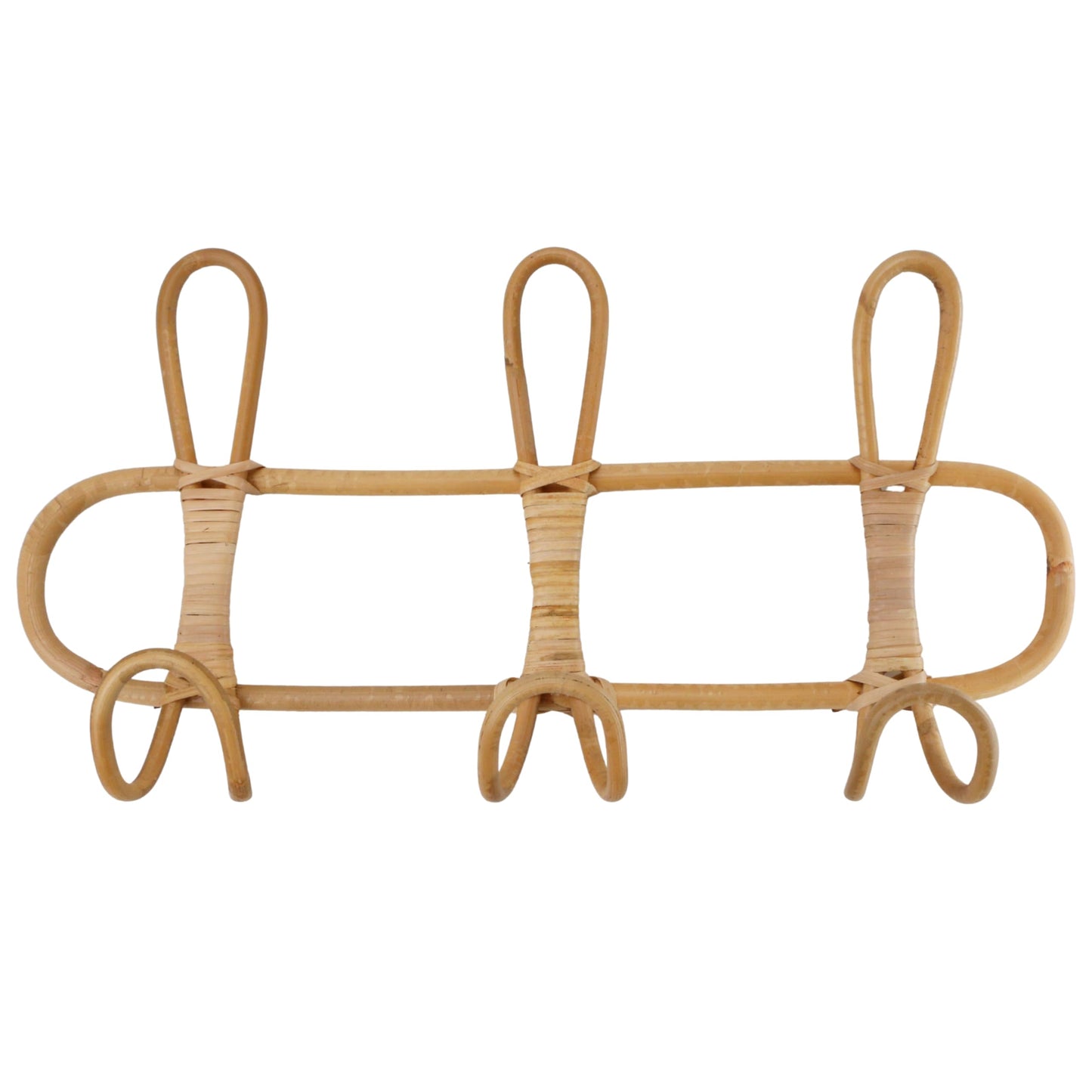 KH866 Boho Rattan Wall Hooks – Handmade Wall Mount Coat & Towel Rack, Natural Beige Hanging Organizer for Clothes, Hats, Towels, and Bags, Perfect for Entryway, Bedroom, Living Room (15.7x7.9 Inch)