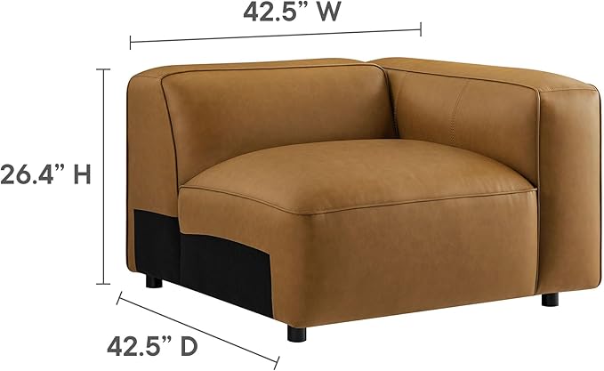 Modway Auren Vegan Leather Right Modular Armchair in Camel