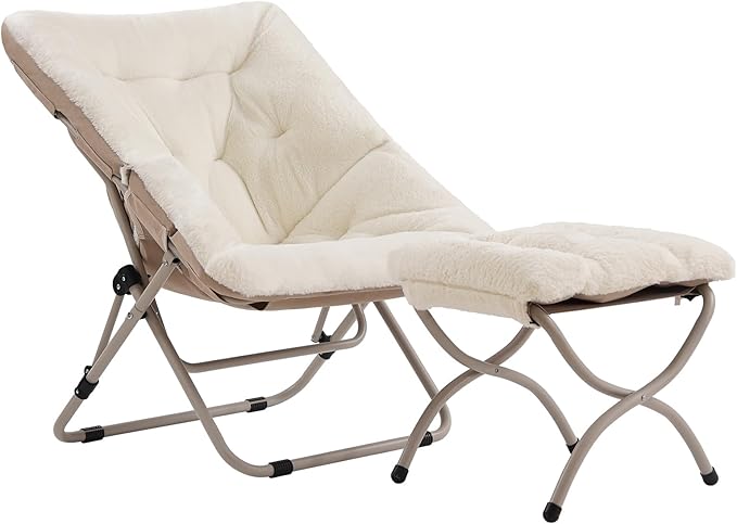 Tiita Folded Chair with Ottoman, Soft Faux Fur Oversized Folding Accent Chair