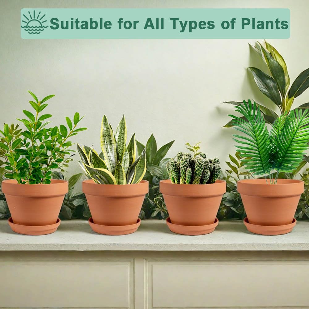 vensovo 8 Inch Terracotta Pots with Saucer - 1 Pack Large Terra Cotta Pot with Drainage Hole, Clay Planters Pot for Indoor Outdoor Plant